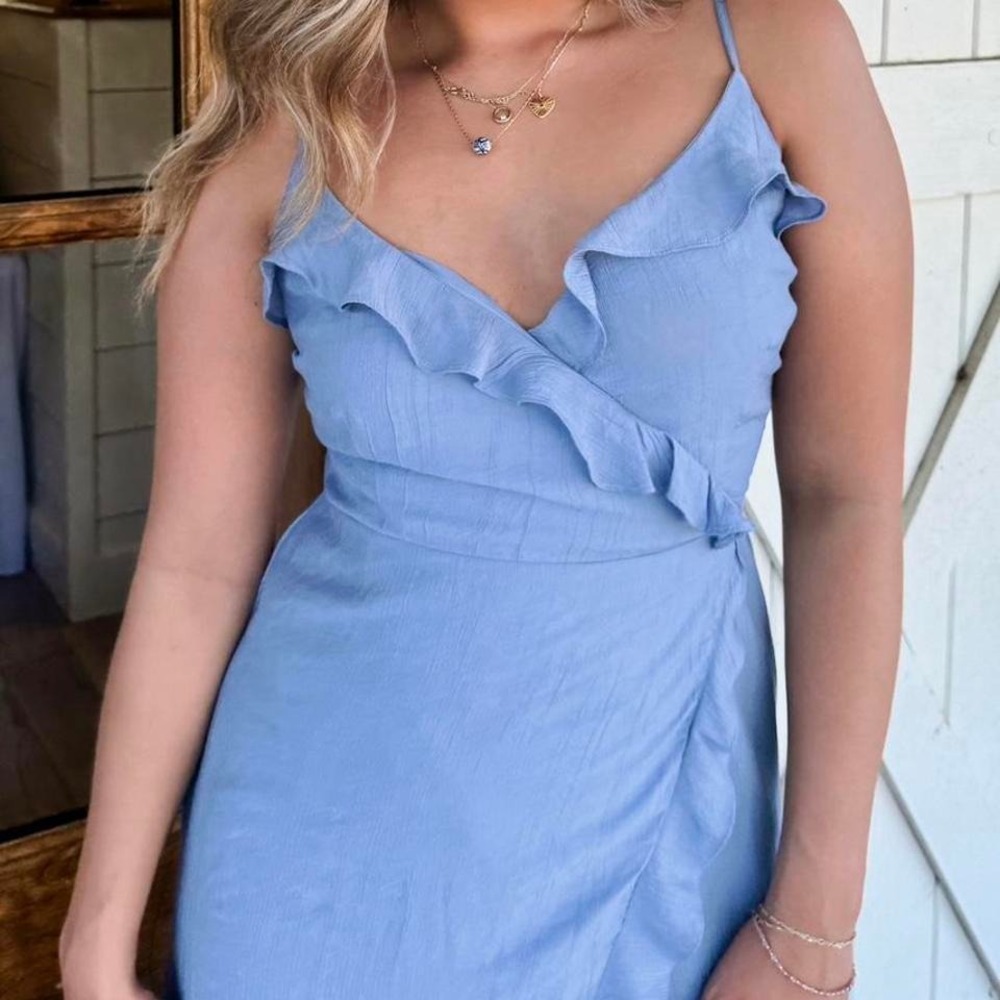 Abercrombie & Fitch Blue Ruffle Wrap Midi Dress Small Petite SP Pastel Summer